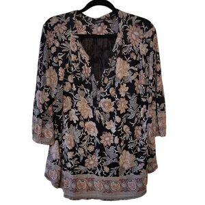 Lucky Brand Gray & Black Floral Peasant Blouse Size 3X